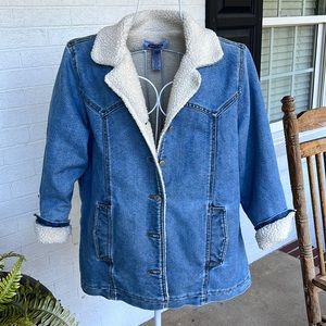 Old Navy blue Jean jacket with shearling trim Sz xxl
